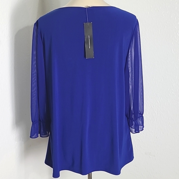 Zero 2 Eight Royal Blue Blouse with Cut-out @ Neckline  Gold Accent, Size 1X NWT - Picture 6 of 10